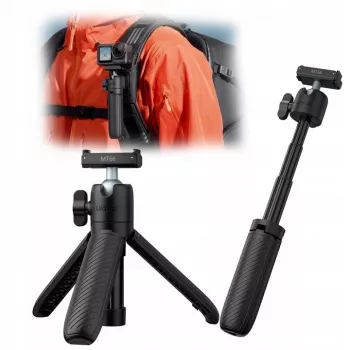 ULANZI MT66 3-in-1 mini-statief selfiestick rugzakclip voor DJI Osmo Action 5 Pro 4 3, GoPro, Insta360 - zwart