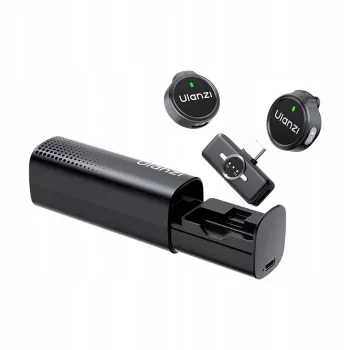 ULANZI A21 draadloze lavalier-microfoonset met oplaadcase, 2 zenders, USB-C-ontvanger, 100 m bereik, zwart