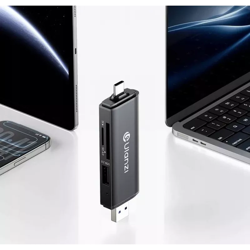 ULANZI CR3 3-in-1 SD/MicroSD/USB-kaartlezer met USB-C- en USB-A-aansluitingen
