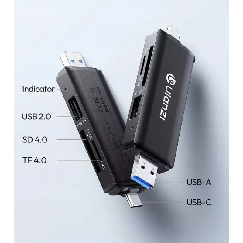 ULANZI CR3 3-in-1 SD/MicroSD/USB-kaartlezer met USB-C- en USB-A-aansluitingen
