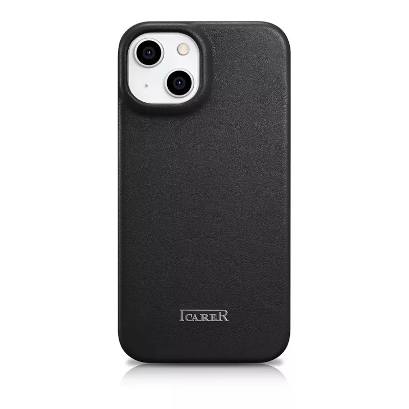 iCarer CE Premium Leather Folio Case voor iPhone 14 Plus, magneetsluiting, MagSafe, zwart (WMI14220715-BK)