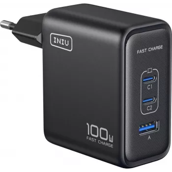 INIU Leopard Charger 100W GaN USB-C EU-stekker zwart