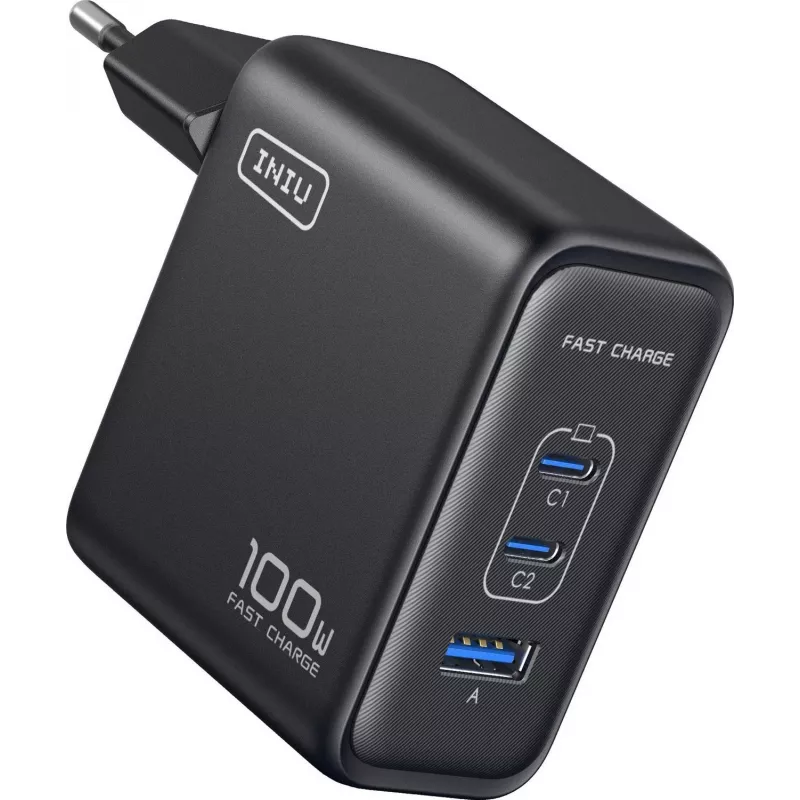 INIU Leopard Charger 100W GaN USB-C EU-stekker zwart