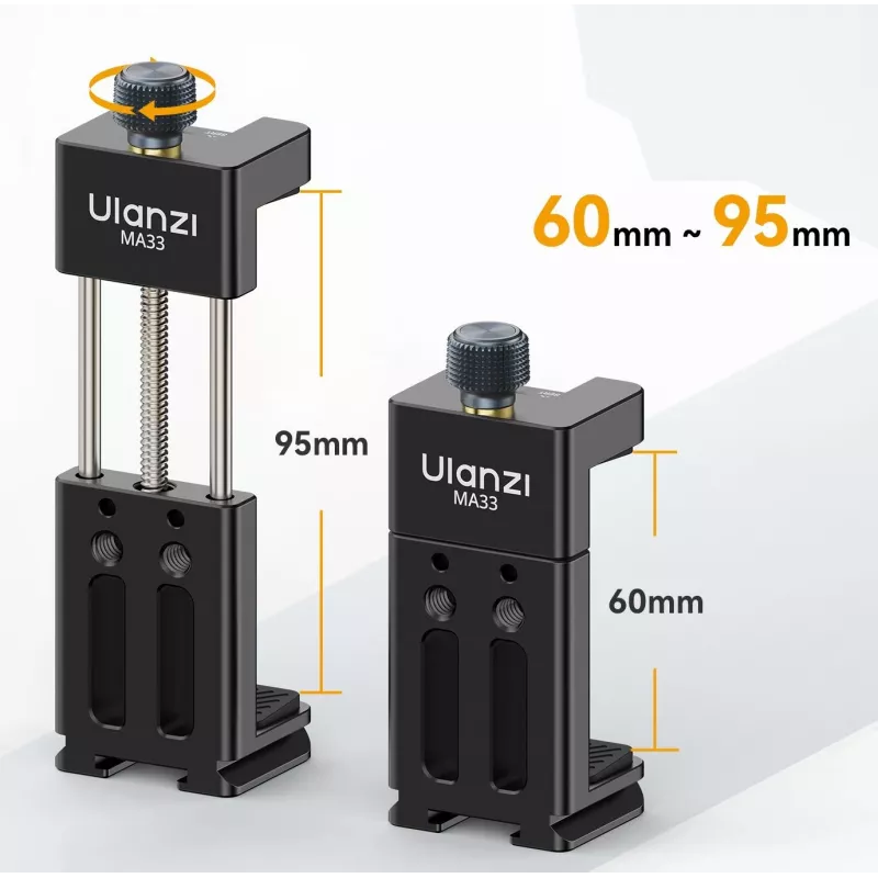 Ulanzi MA33 telefoonhouder met 2x cold shoe mounts en Arca-Swiss basis