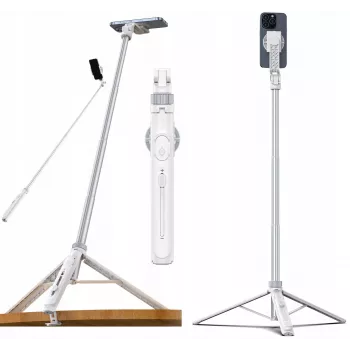 Ulanzi TT88 selfiestick statief met Bluetooth-afstandsbediening en vullicht, wit