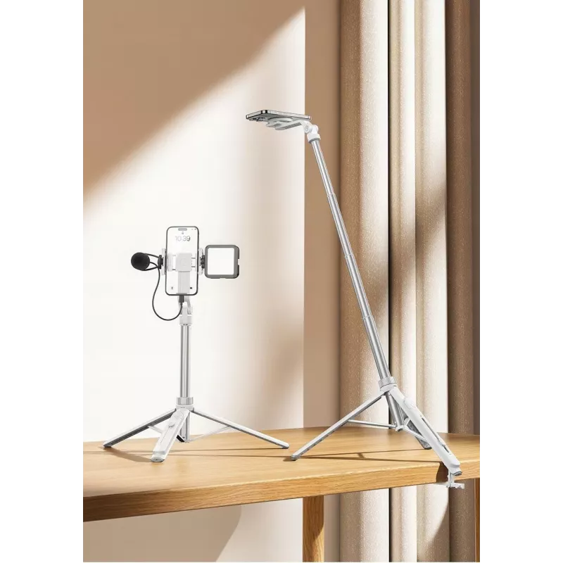 Ulanzi TT88 selfiestick statief met Bluetooth-afstandsbediening en vullicht, wit