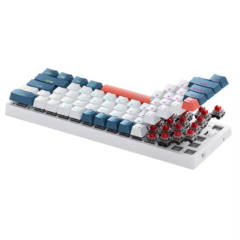 Machenike K500-B61 bedrade mechanische gaming-toetsenbord, 61 toetsen, Red Switch, wit-blauw