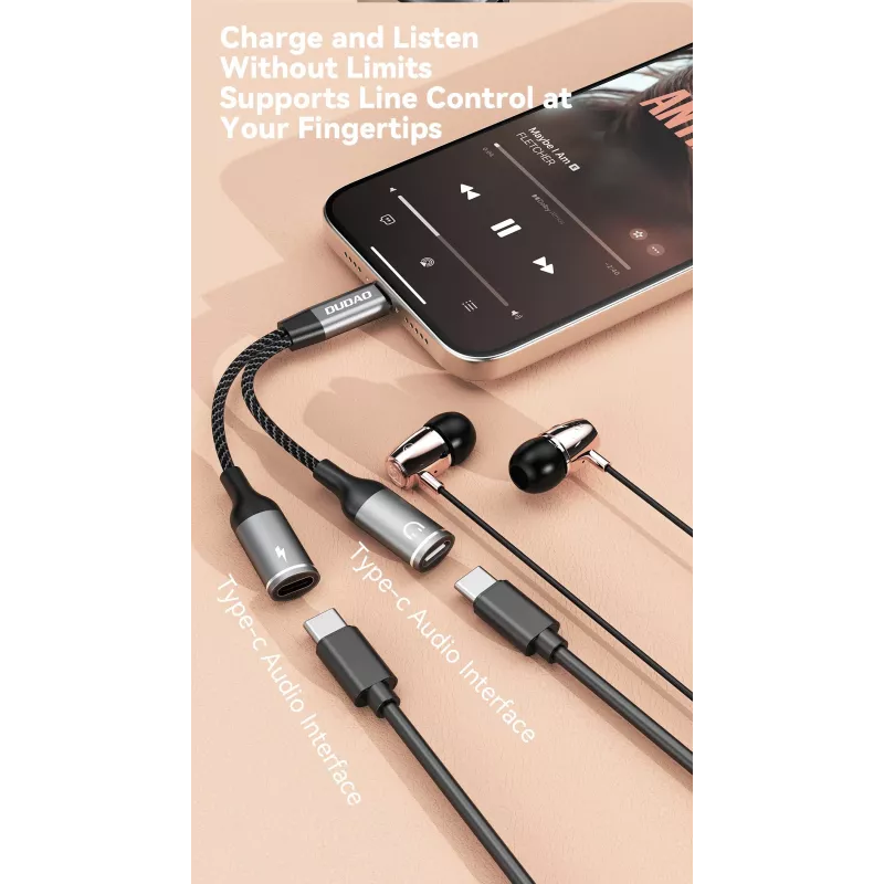 Dudao L13C+ 2-in-1 USB-C naar USB-C-adapter met audio en laden