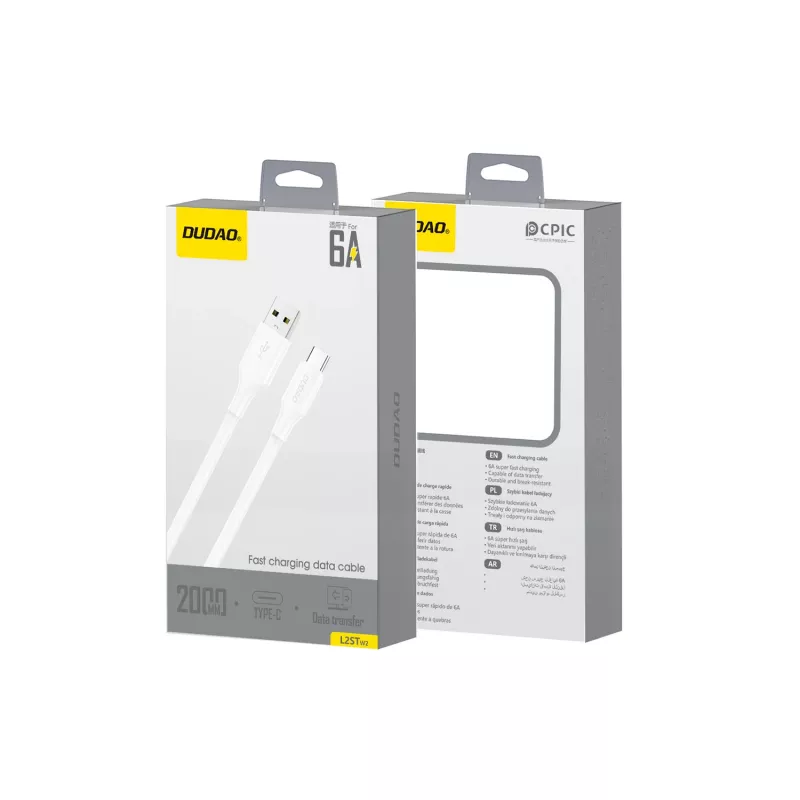 Dudao L2S USB-A naar USB-C 30W 2m wit laad- en datakabel