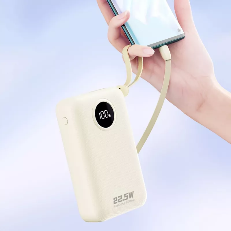 Powerbank Dudao K14+ 20000mAh 22,5W USB-C / USB-A met geïntegreerde Lightning- en USB-C-kabels - wit