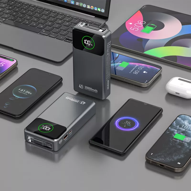Powerbank Dudao K31 Pro 45W 20000mAh met geïntegreerde uitschuifbare USB-C-kabel - grijs