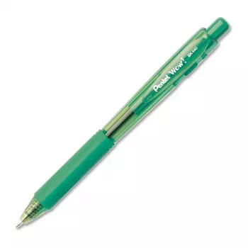 Pentel WOW! intrekbare balpen - groene inkt - 1,0 mm medium punt - transparante huls met groene accenten