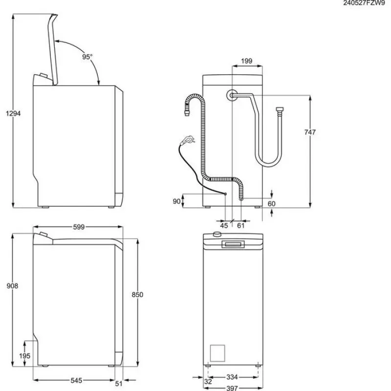 Electrolux EW6T5372P Toplader wasmachine, 7 kg, 1200 t/min, energieklasse C, wit