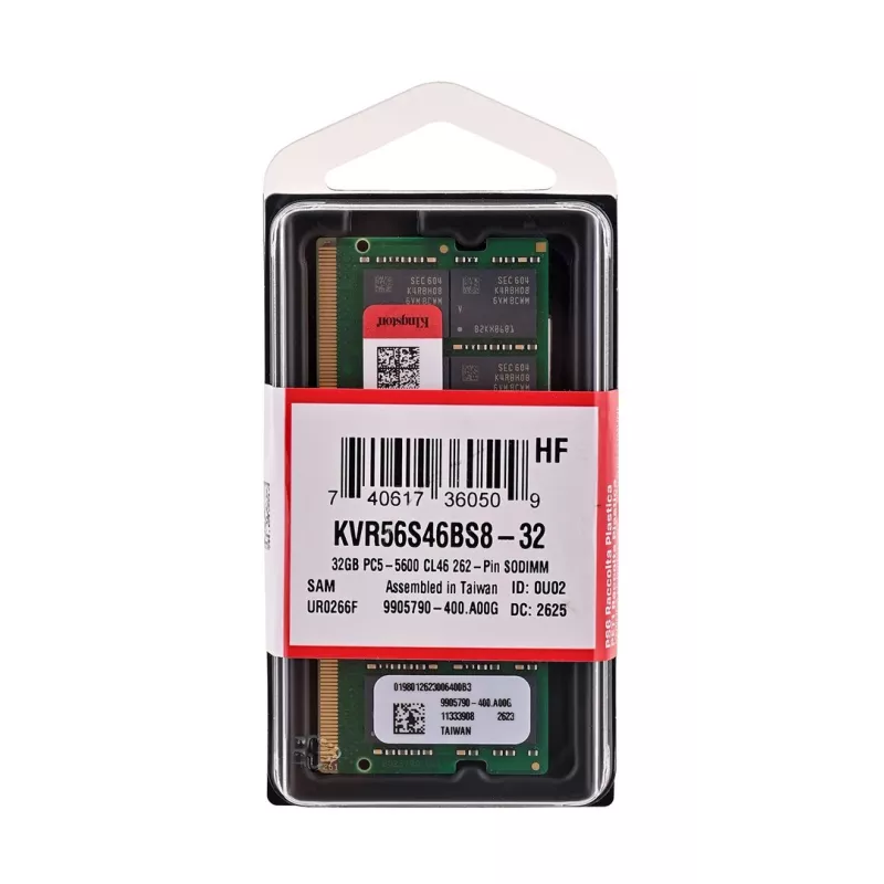 Kingston Technology KVR56S46BS8-32 32 GB DDR5 5600 MT/s SO-DIMM werkgeheugenmodule