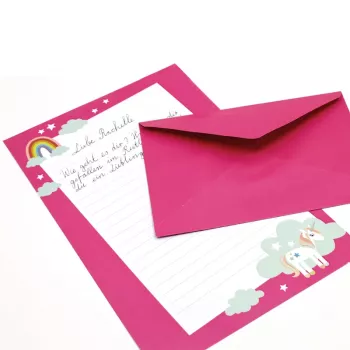 Artoz Papier 334001-03 briefpapier met enveloppen, eenhoorn roze (ca. DIN A5), 80 g/m², 1 pak