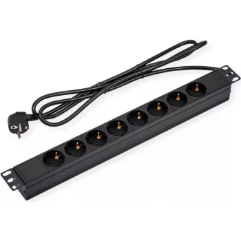 VALUE 19-inch 1U 8-voudige stekkerdoos met 3m kabel - Schuko-stopcontacten