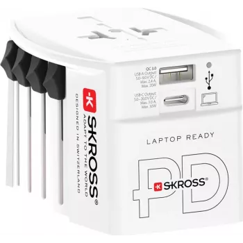 SKROSS MUV USB AC30PD wereldreisadapter met USB-oplader, wit
