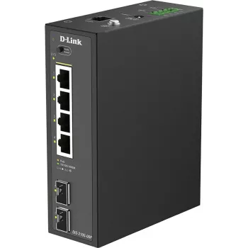 D-Link DIS-210G-06P industriële smart managed Gigabit PoE+ switch, 4 PoE+ poorten, 2 SFP, 120W
