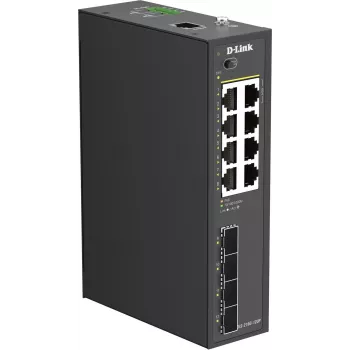 D-Link DIS-210G-12UP industriële smart managed switch, 12-poorts Gigabit, 8 PoE+, 240W, DIN-rail/wandmontage