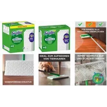 Swiffer Dry Refills vloerdoekjes 36-pack, vangt 3x meer stof, vuil en haar, ongeparfumeerd, wit