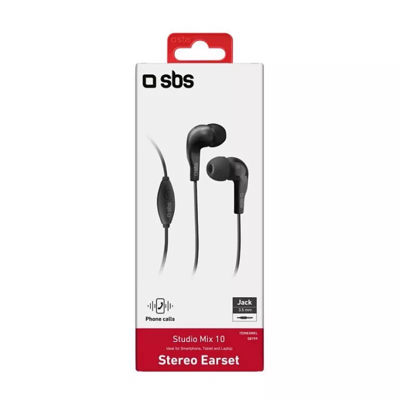 SBS TEINEARKL in-ear headset met microfoon - zwart - bedraad - 1,2 m kabel - 3,5 mm jack - bellen & muziek