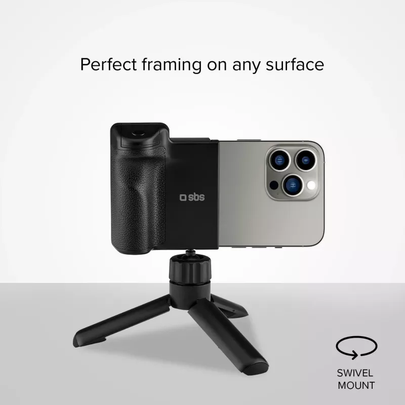 SBS Wireless Reflex set BT smartphone vlogging-kit met ministatief, Bluetooth-afstandsbediening en LED-ringlamp, zwart
