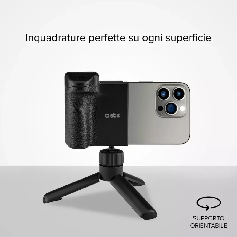 SBS Wireless Reflex set BT smartphone vlogging-kit met ministatief, Bluetooth-afstandsbediening en LED-ringlamp, zwart