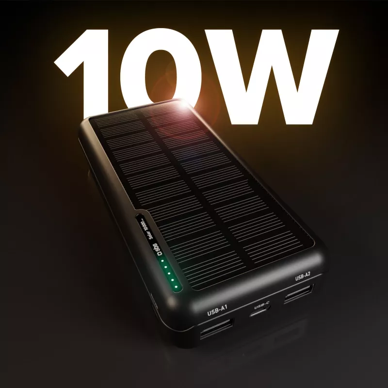 SBS solar powerbank USB/USB-C 10000 mAh zwart