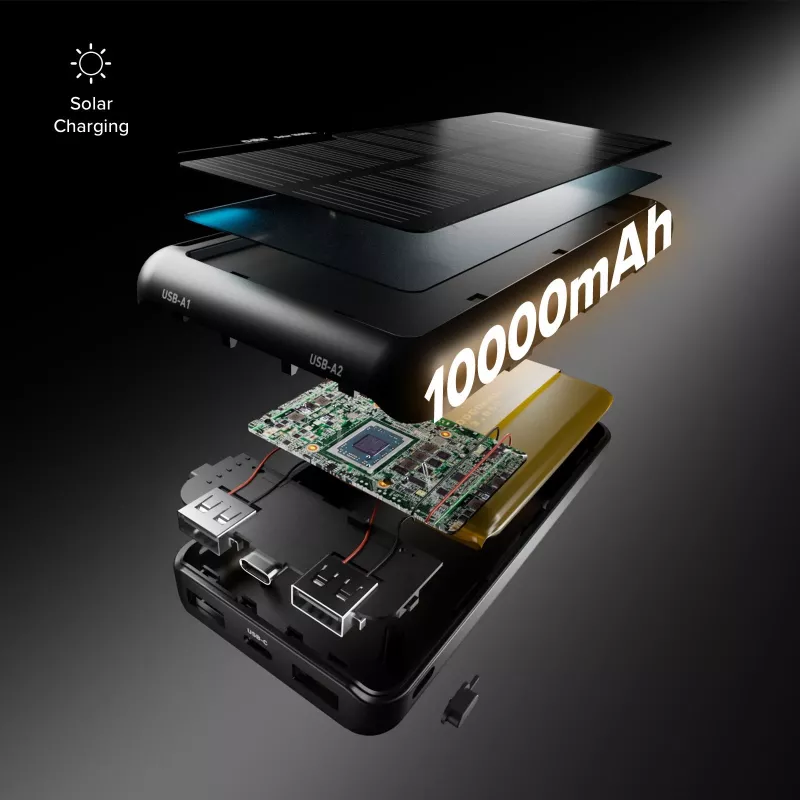 SBS solar powerbank USB/USB-C 10000 mAh zwart