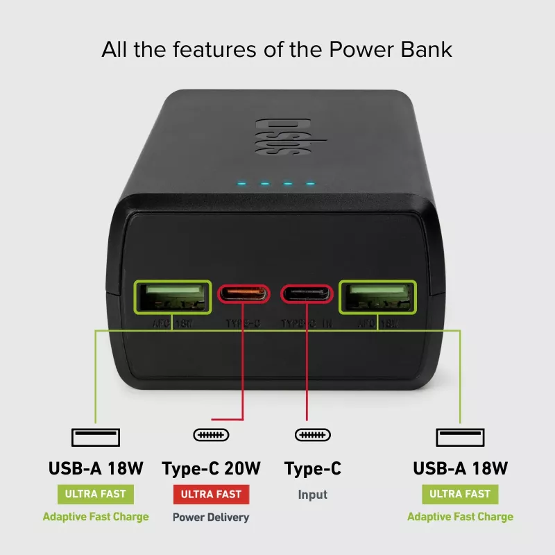 SBS powerbank 30000 mAh Power Delivery 20W multi-poort zwart