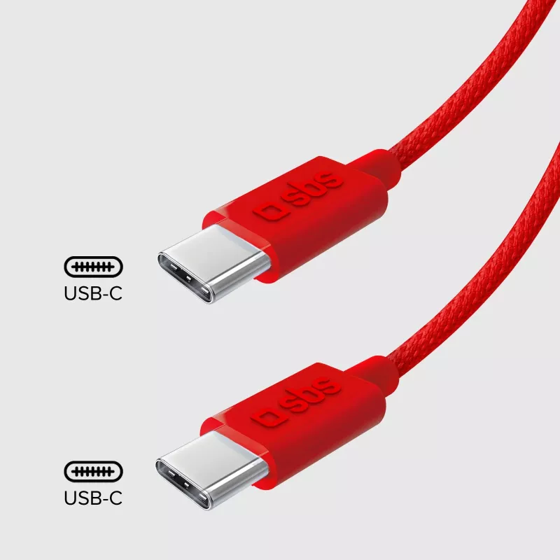 SBS TECABLETISSUETCCR USB-C naar USB-C kabel 1,5 m 60 W gevlochten rood