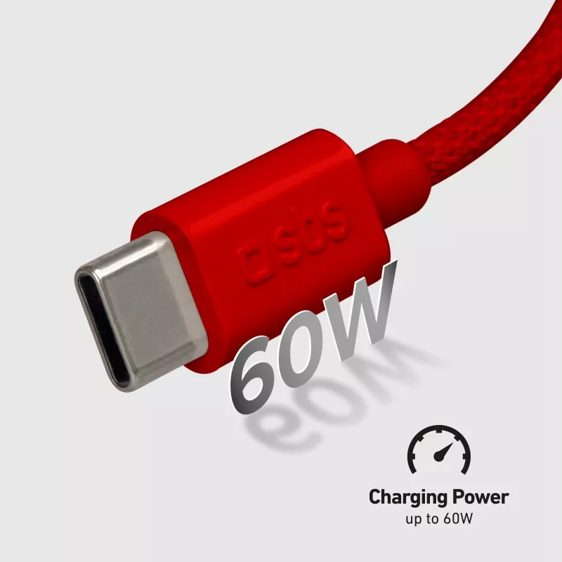 SBS TECABLETISSUETCCR USB-C naar USB-C kabel 1,5 m 60 W gevlochten rood