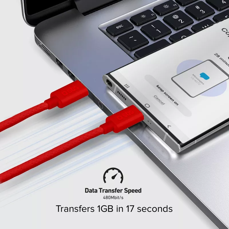 SBS TECABLETISSUETCCR USB-C naar USB-C kabel 1,5 m 60 W gevlochten rood