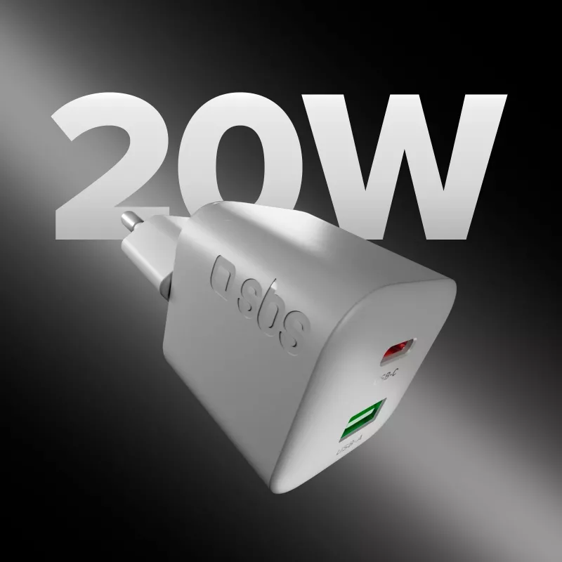 STEP BY STEP SBS 20W 1C + 1A witte USB-C-oplader met 1,5m USB-C naar USB-C-kabel