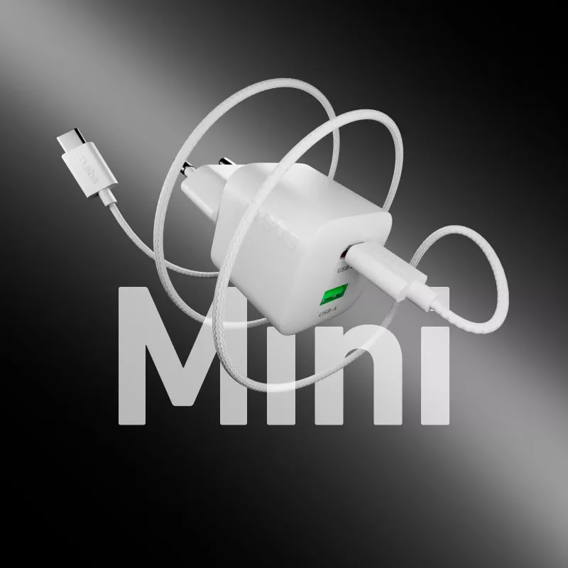 STEP BY STEP SBS 20W 1C + 1A witte USB-C-oplader met 1,5m USB-C naar USB-C-kabel