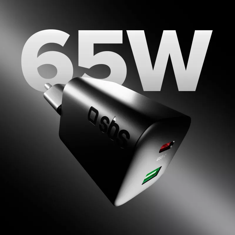STEP BY STEP SBS 65W USB-C-oplader met 1x USB-C en 1x USB-A, zwart, 1,5m USB-C-kabel
