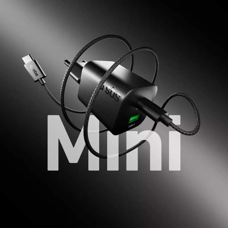 STEP BY STEP SBS 65W USB-C-oplader met 1x USB-C en 1x USB-A, zwart, 1,5m USB-C-kabel