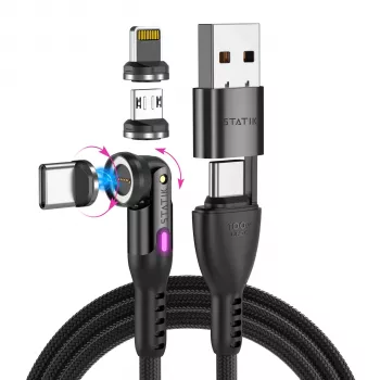 STATIK 360Pro gevlochten roterende 3 magnetische tips 6-in-1 kabel zwart 2m