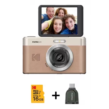 Kodak PixPro C1 digitale camera bruin + 16GB geheugenkaart