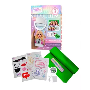 KIDS LED-ringlamp voor telefoon selfie vlog + accessoireset greenscreen 1,5x1m Wow Generation / Wow00024
