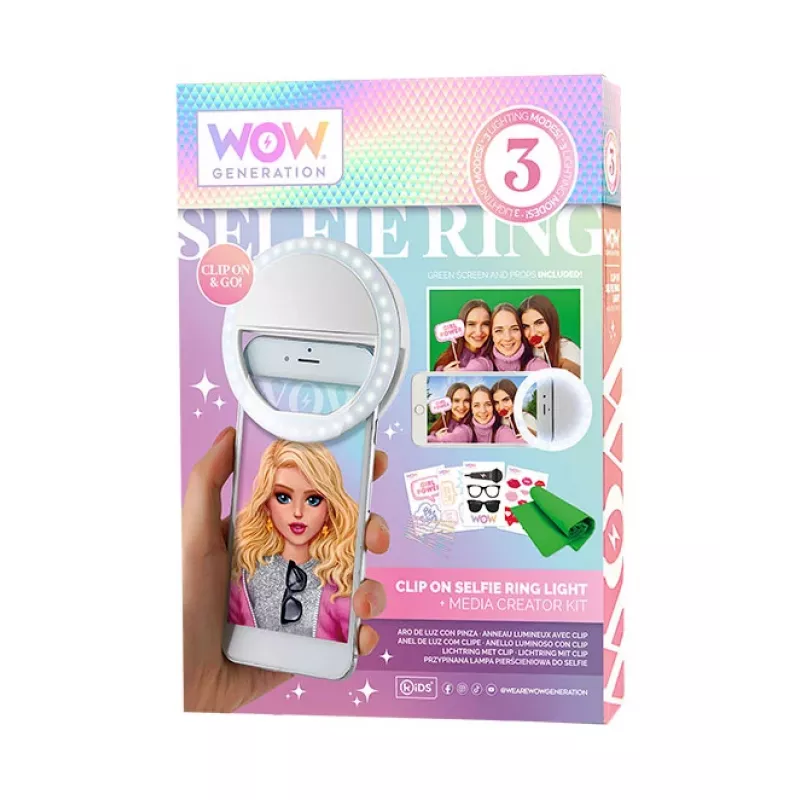 KIDS LED-ringlamp voor telefoon selfie vlog + accessoireset greenscreen 1,5x1m Wow Generation / Wow00024