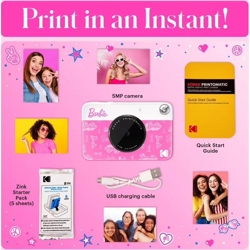 KODAK Printomatic Barbie Edition instant digitale camera 5MP + 5 vel ZINK fotopapier roze