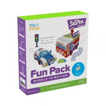 myFirst 3dPen Make Filaments Fun Pack Wheels in Motion - creatieve set voor 3D-pen: 5 sjablonen, 17 PCL-navullingen (34 m), pull-back automodule, thermoplastfolie