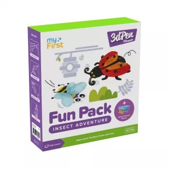 myFirst 3dPen Make Filaments Fun Pack Insect Adventure - creatieve set voor 3D-pen: 5 sjablonen, 17 PCL-filamentstrengen (34 m), pull-back automodule, thermoplastfolie