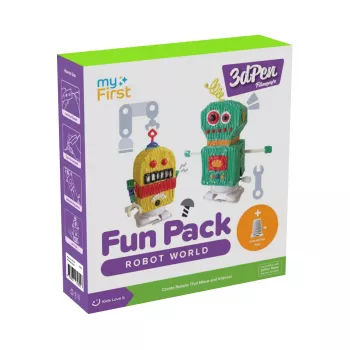 myFirst 3dPen Make Filaments Fun Pack Robot World - creatieve set met 5 sjablonen, 17 PCL-filamenten (34 m), pull-back automodule, thermoplastfolie