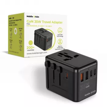 Mobile Origin 35W reisadapter GaN PW4 EU/UK/US/AUS 3C+2A