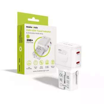 Mobile Origin 45W reisadapter EU/US/UK/AU PW26, wit