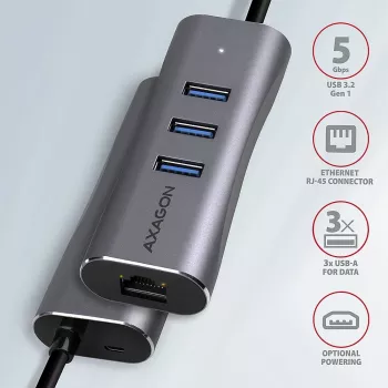AXAGON HMA-GL3AP Multiport Hub USB 3.0 Type-A Gbit LAN 3x USB-A