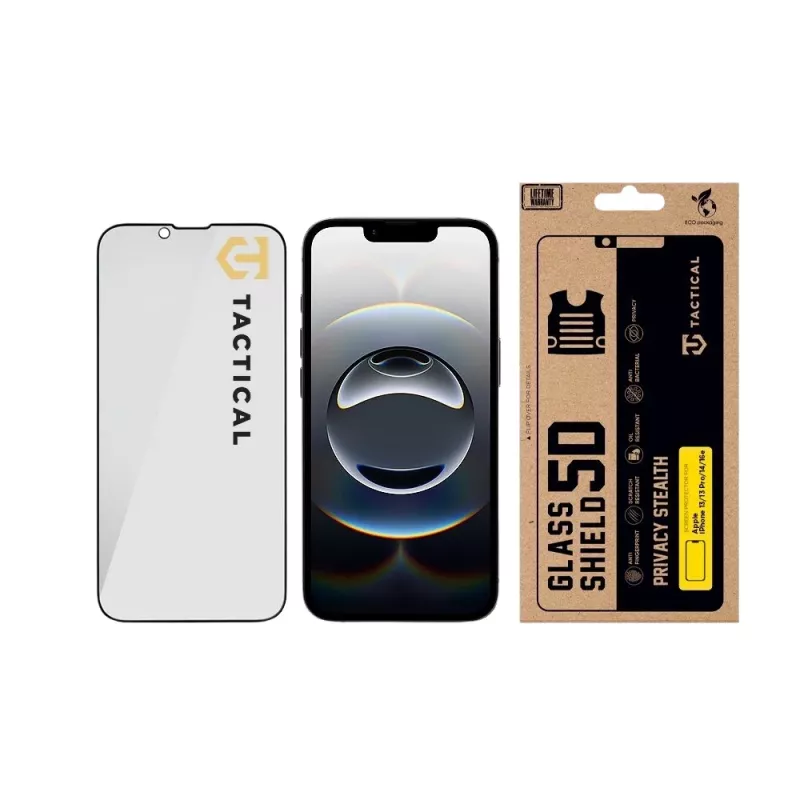 Tactical Glass Shield Privacy Stealth 5D voor iPhone 13/13 Pro/14/16e/17e zwart