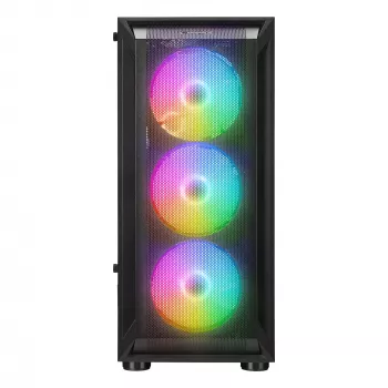 Rampage SHIVA mid tower pc-behuizing met zijvenster van gehard glas en 4x 120mm rainbow RGB-ventilatoren, zwart